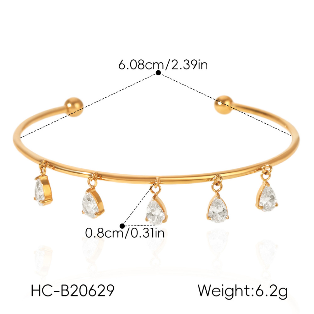 Bracelet Manchette Pour Femme En Acier Inoxydable Étanche, Couleur Or, Avec Zircon. Image2