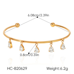 Bracelet Manchette Pour Femme En Acier Inoxydable Étanche, Couleur Or, Avec Zircon. h5 Image2