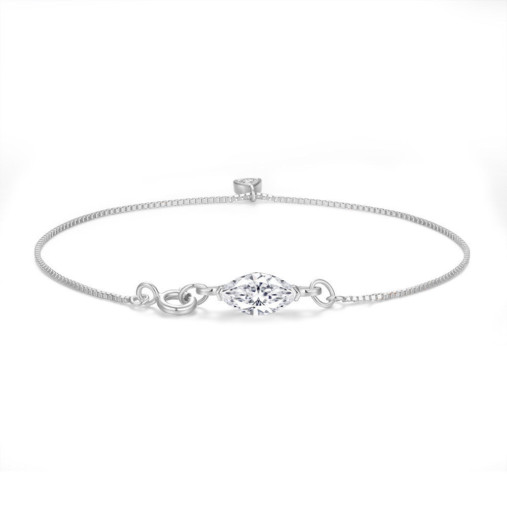 Bracelet En Argent Sterling 925 Plaqué Rhodium Couleur Moissanite, Collection Simple Et Élégante 