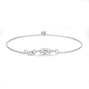 Bracelet En Argent Sterling 925 Plaqué Rhodium Couleur Moissanite, Collection Simple Et Élégante h5 