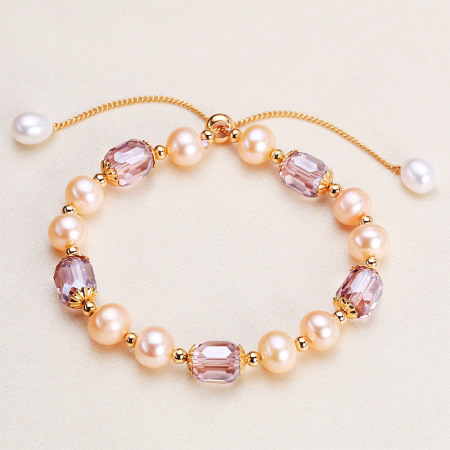 Bracelet de perles pour femme, collection Simple Series Daily Beads, forme géométrique, perles d'eau douce couleur or 2