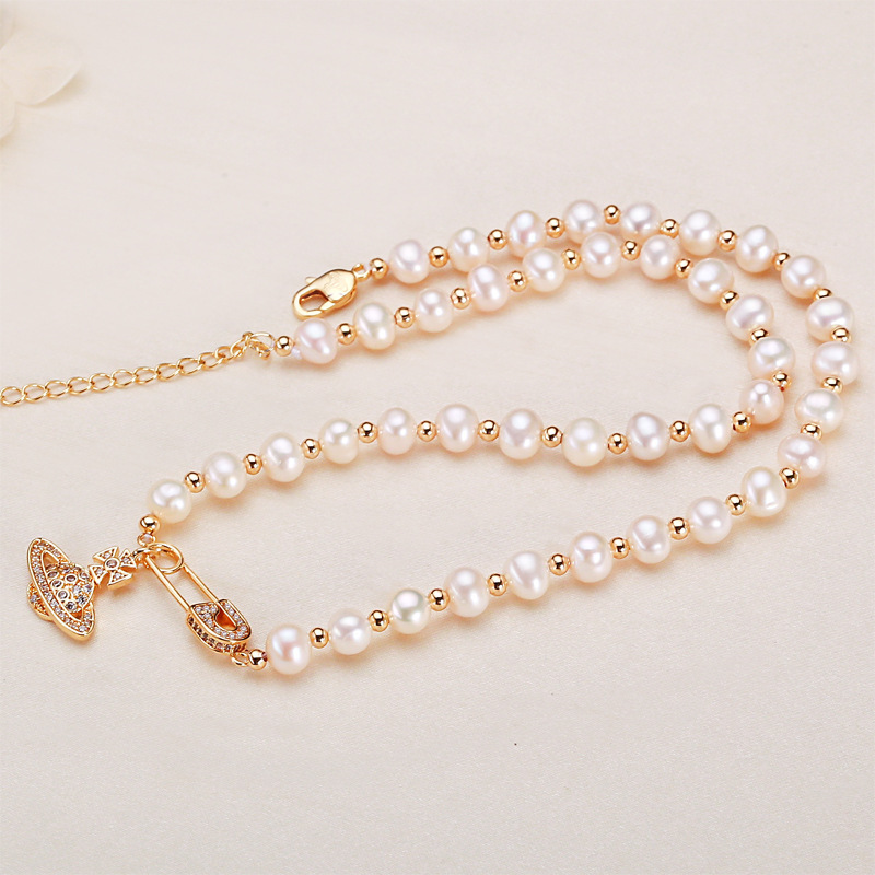 Collier De Perles Pour Femme, Collection Simple, Bijoux Haut De Gamme, Perles Élégantes De Forme Elliptique, Perles D'Eau Douce. Image3