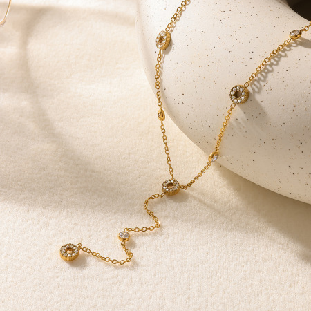 Colliers pendentifs pour femmes, collection romantique, en acier inoxydable, couleur or, forme ronde 2