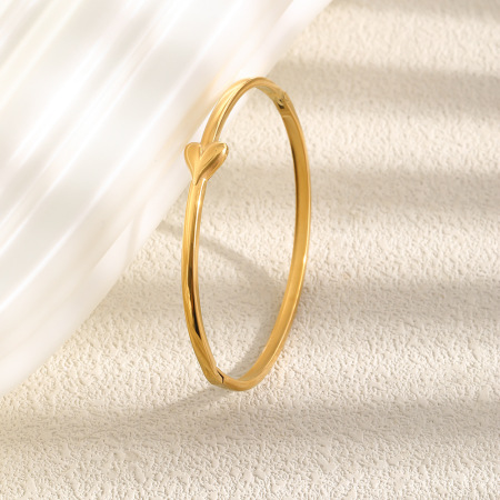 Bracelet jonc élégant en acier inoxydable couleur or, motif cœur, collection Simple Series 2