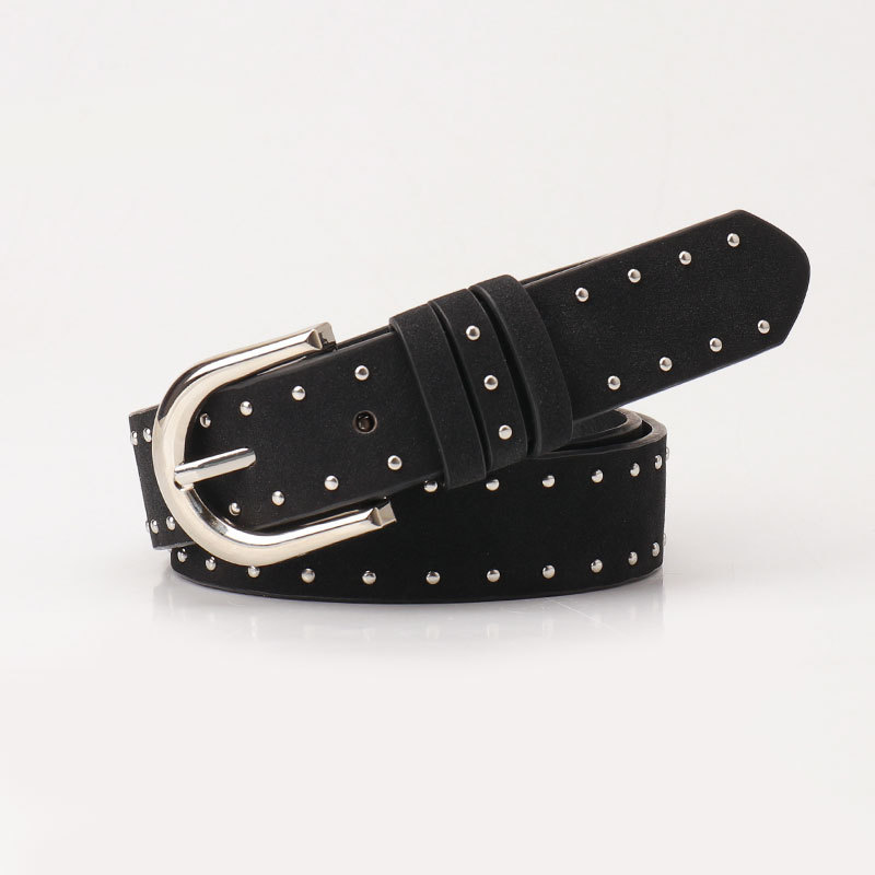 Ceinture En Cuir Pu De Qualité Supérieure, Couleur Unie Décontractée, Série Simple, Rivets