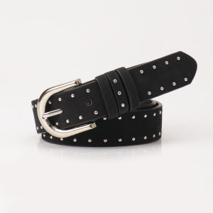 Ceinture En Cuir Pu De Qualité Supérieure, Couleur Unie Décontractée, Série Simple, Rivets h5