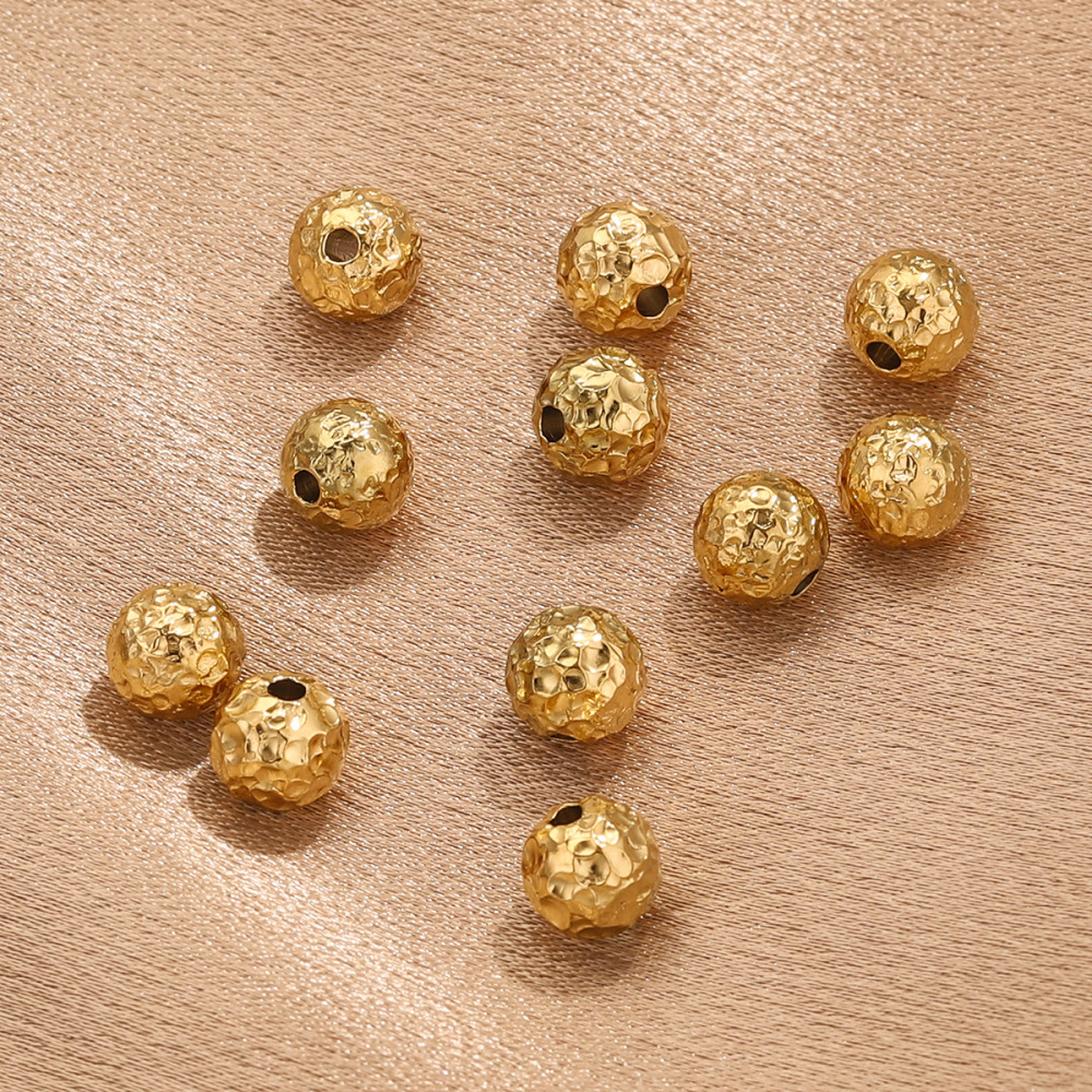 Perles D'Espacement Étanches En Acier Inoxydable À Motif Martelé, Couleur Or Image3