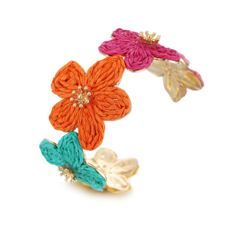 Bracelets pour femmes en raphia tissé à motif floral de vacances, collection Simple 2
