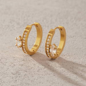 Boucles D'Oreilles Créoles Pour Femmes, Collection Daily Circle, En Acier Inoxydable, Étanches, Couleur Or, Avec Zircon. h5 Image2