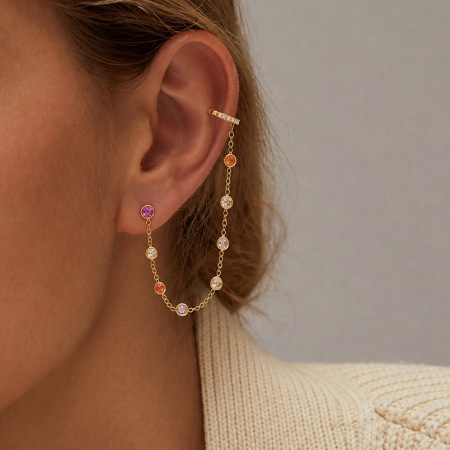 Boucles d'oreilles pendantes pour femme, collection romantique, avec chaîne à pompon, forme elliptique, en acier inoxydable étanche. 2