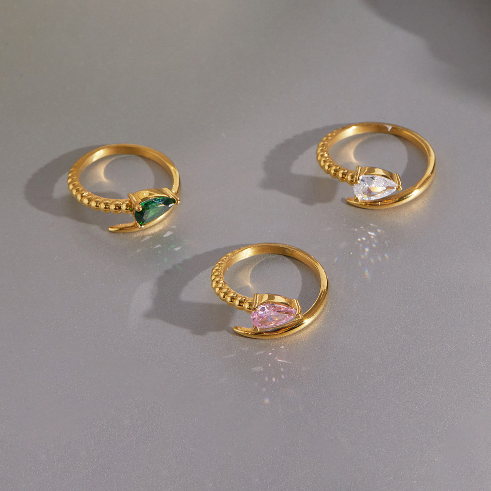 Bagues Pour Femmes En Acier Inoxydable Doré, Ornées De Zircon Et Serties De Zircon, Collection Sweet Snake. Image3