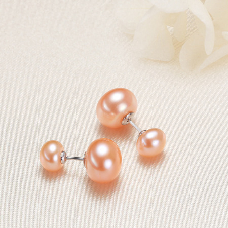 Boucles d'oreilles en perles d'eau douce pour femme, forme elliptique, plaquées platine, collection Simple Series Daily. 2