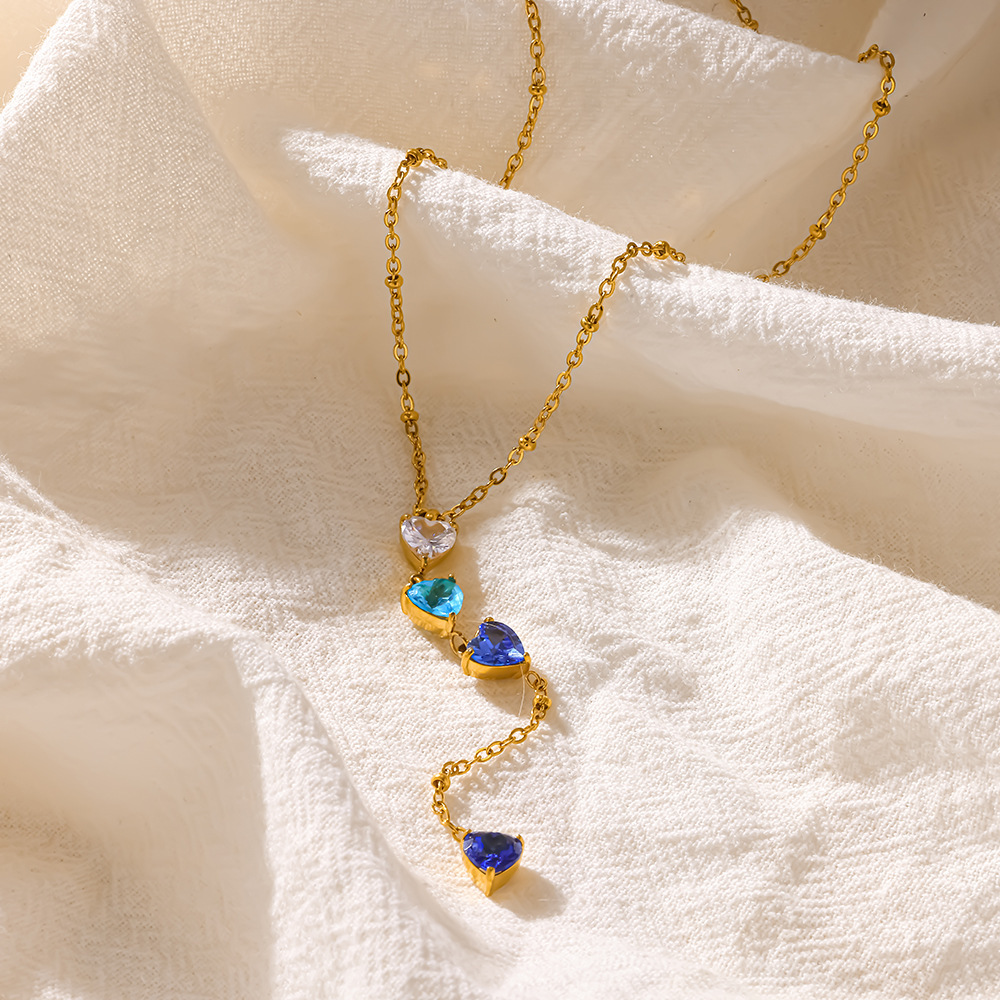 Colliers Pendentifs Pour Femmes En Forme De Cœur, En Acier Inoxydable Étanche, Couleur Or Et Zircon. h5Image3