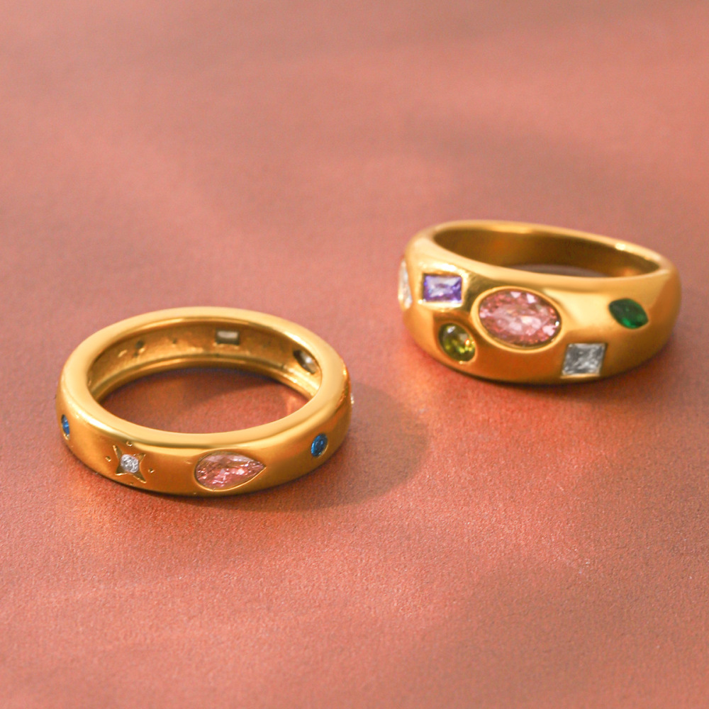 Bagues Pour Femmes En Acier Inoxydable Doré, Étanches, De Forme Irrégulière Et Ornées De Zircon, De Luxe Et À Porter Au Quotidien. Pierre Précieuse : Zircon. Image4