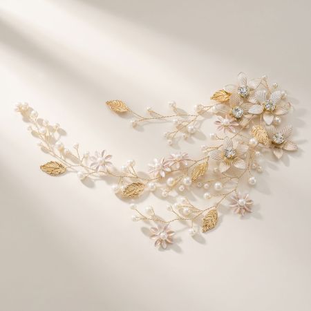 Bandeaux à cheveux en perles artificielles imitation feuille, élégants et unis, de la série Luxueuse 2