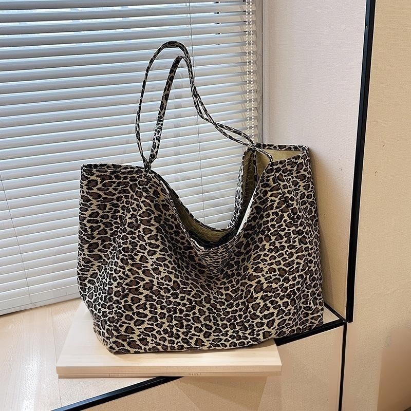 Sacs Fourre-Tout Pour Femmes En Toile Imprimée Léopard Style Décontracté Image3