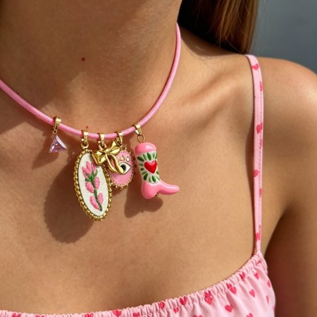 Collier pendentif femme avec nœud papillon, fil magnétique et fleur douce, collection romantique 2
