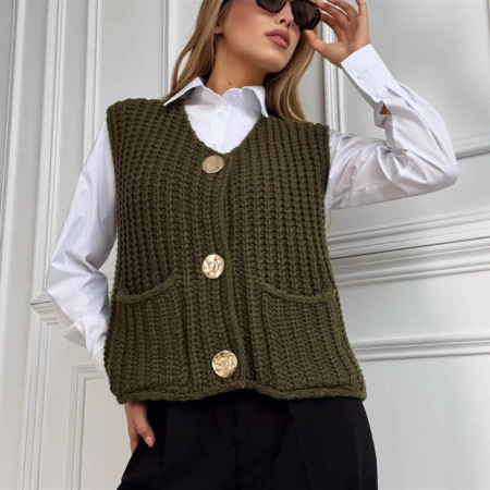 Gilet court sans manches en maille, style streetwear sophistiqué et polyvalent, avec poches 2