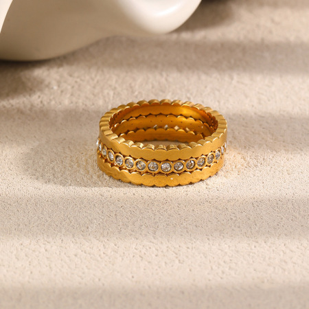 Bagues de luxe en acier inoxydable, style cercle simple, étanches, couleur or, zircon.