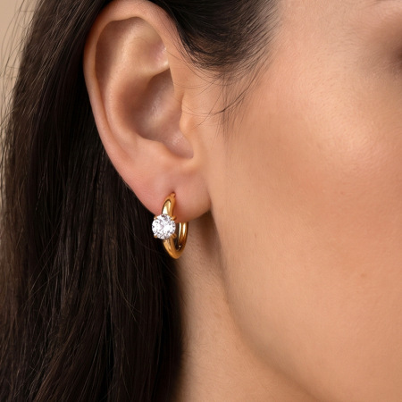 Boucles d'oreilles créoles pour femmes, en acier inoxydable, étanches, couleur or, ornées de zircon et représentant une fleur simple. 2