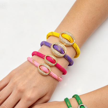Bracelets tressés pour femmes en cuivre et zircon, forme géométrique, corde 2