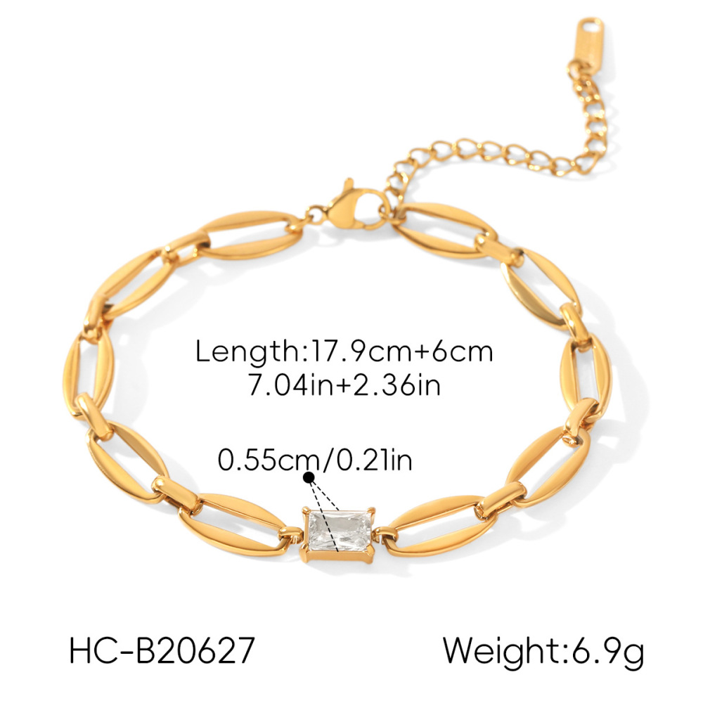 Bracelet Chaîne Femme En Acier Inoxydable Étanche Couleur Or Avec Zircon Image2