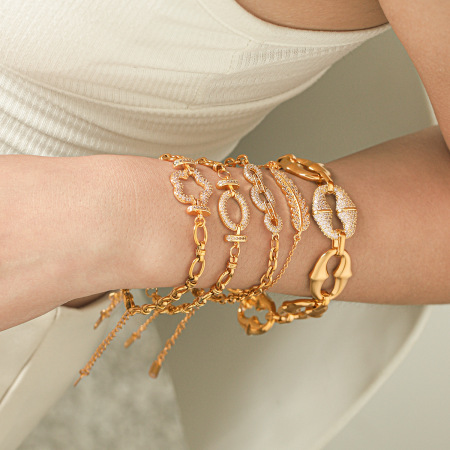 Bracelet chaîne femme en acier inoxydable étanche couleur or avec zircon, forme ellipse florale de luxe pour tous les jours 2