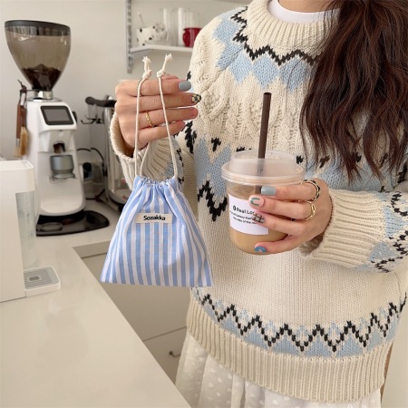 Sac de rangement en coton rayé Daily de la série Simple 2