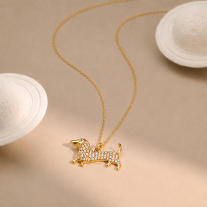 Collier Pendentif Teckel En Acier Inoxydable Étanche De La Série Simple h5 Image2