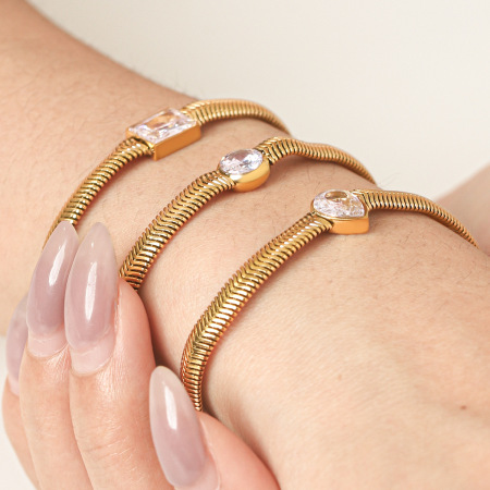 Bracelet chaîne pour femme Simple Series Daily Chain en acier inoxydable étanche couleur or avec zircon