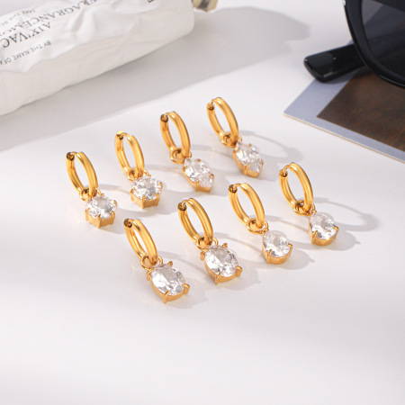 Boucles d'oreilles créoles pour femmes, en acier inoxydable, couleur or, avec zircon, forme ellipse et goutte simple, collection Daily Droplet. 2