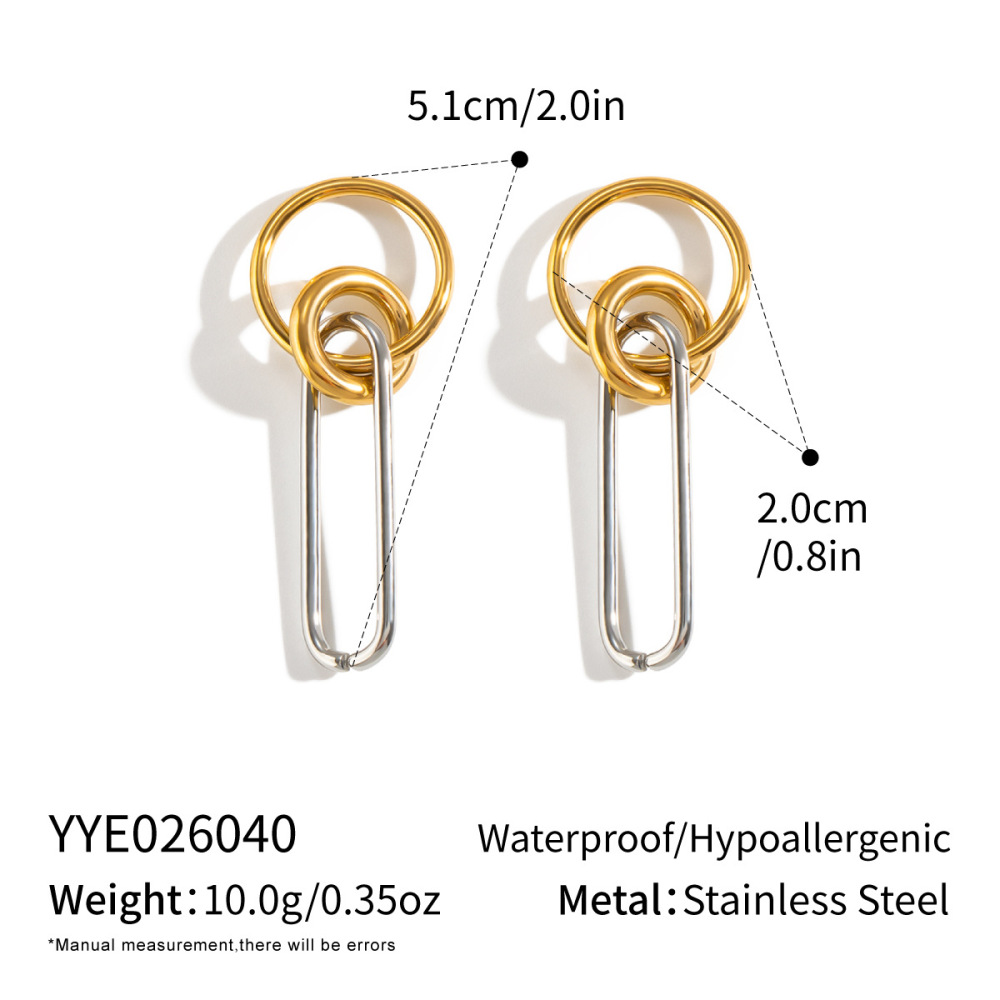 Boucles D'Oreilles Pendantes Pour Femme, En Acier Inoxydable Doré, Forme Géométrique, Étanches 