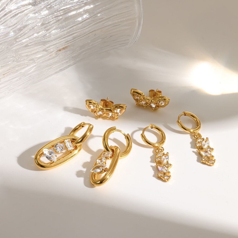 Boucles D'Oreilles Créoles Pour Femmes En Acier Inoxydable Étanche, Couleur Or, Ornées De Strass Image3