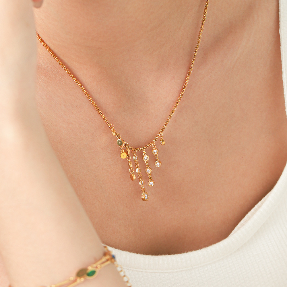 Colliers Pendentifs Pour Femmes En Acier Inoxydable, Étanches, Couleur Or Et Zircon, Avec Pompon Image4