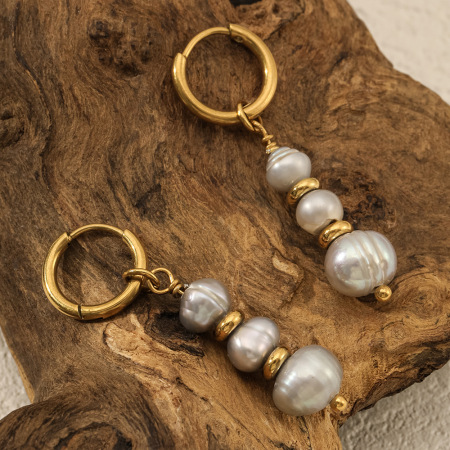 Boucles d'oreilles perles d'eau douce couleur cuivre doré, collection Classique