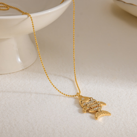 Colliers pendentifs pour femmes, collection romantique, forme irrégulière décontractée, motif poisson, en acier inoxydable étanche, couleur or