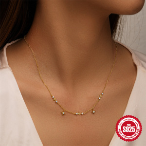 Colliers Pour Femmes En Argent Sterling 925, Couleur Or, Collection Simple Series Daily Star Chain h5 Image2