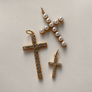 Pendentifs Pour Femmes En Forme De Cœur Et De Croix, En Acier Inoxydable Étanche, Couleur Or, Avec Perle Artificielle, Collection Classique À Faire Soi-Même h5 Image2
