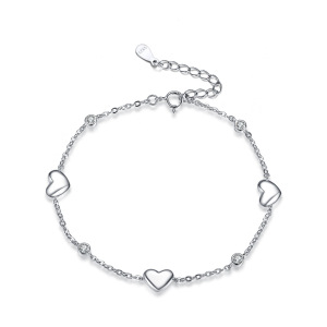 Bracelet En Argent Sterling 925 Plaqué Rhodium, Collection Simple Series Sweet Heart Chain, Pour Femme. h5 