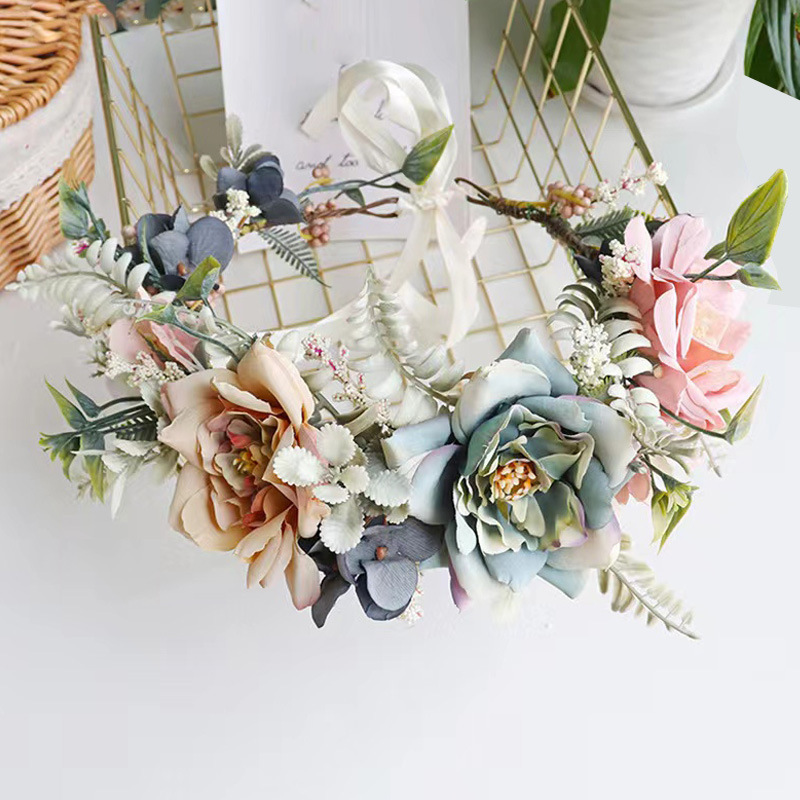 Série Romantique - Bandeaux À Cheveux En Tissu Avec Fleurs Naturelles Et Feuilles De Rose - Couronne De Fleurs Image5