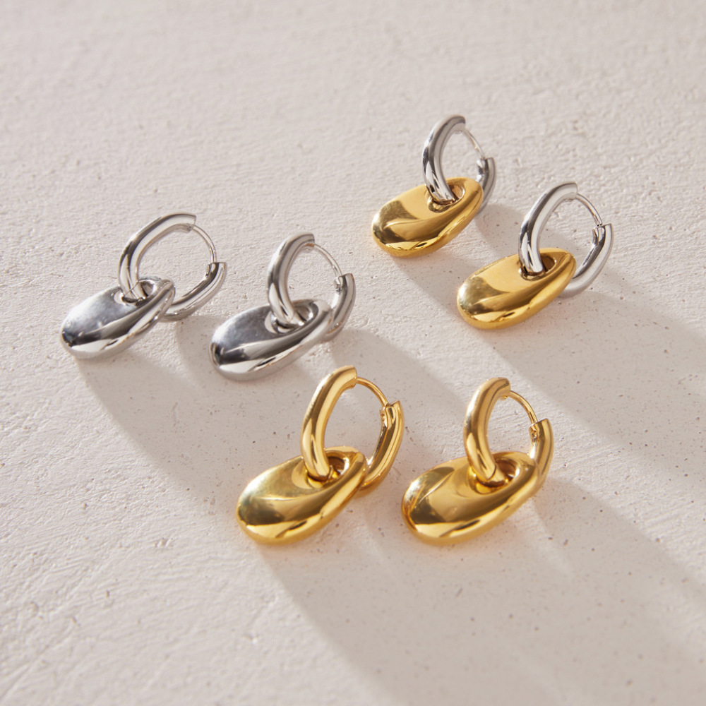 Boucles D'Oreilles Pendantes Pour Femme, Forme Elliptique, En Acier Inoxydable Doré Et Argenté, Étanches. Image4