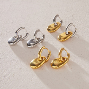 Boucles D'Oreilles Pendantes Pour Femme, Forme Elliptique, En Acier Inoxydable Doré Et Argenté, Étanches. h5 Image4
