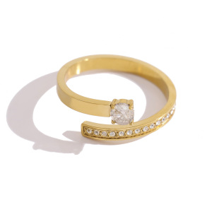 Bagues Pour Femmes En Acier Inoxydable Doré, Forme Géométrique Simple, Étanches, Serties De Strass Et De Pierres Précieuses. h5 Image4