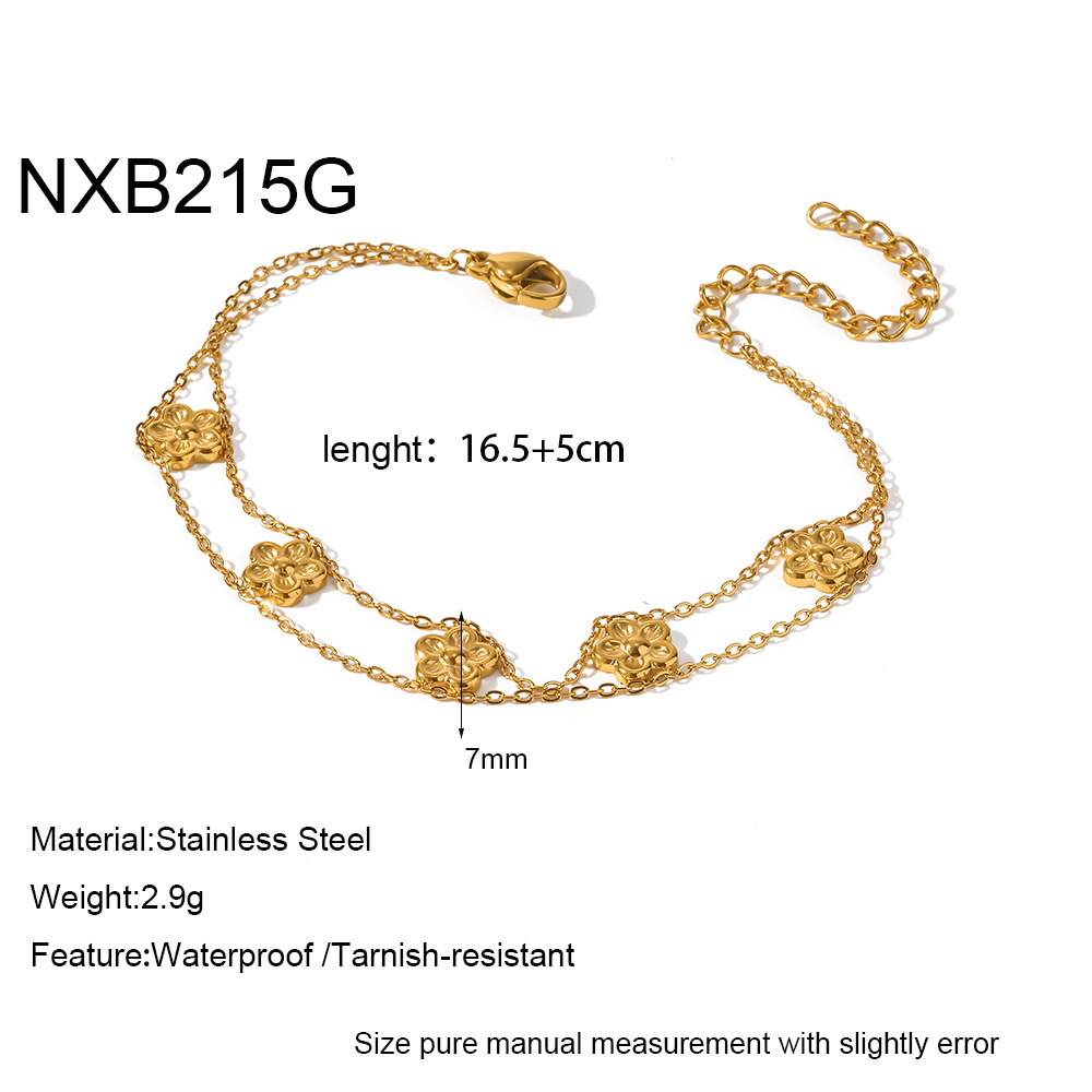 Bracelets À Maillons Pour Femmes En Acier Inoxydable, Étanches, Couleur Or, Avec Motif Floral