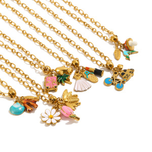 Colliers Pendentifs Pour Femmes, Collection Romantique, Motif Floral Quotidien, Forme Irrégulière, Acier Inoxydable, Couleur Or, Étanches h5 Image4