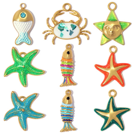 Pendentifs femme romantiques en acier inoxydable, couleur or, motif poisson et étoile de mer, à faire soi-même