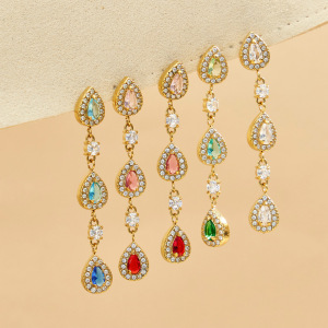 Boucles D'Oreilles Pendantes Pour Femme, En Acier Inoxydable Doré, Ornées De Zircon Et De Pierres De La Série Luxueuse Droplet h5 Image4