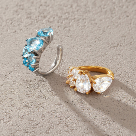 Boucles d'oreilles manchette pour femme, style punk, forme irrégulière, acier inoxydable, couleur or, zircon, étanches. 2