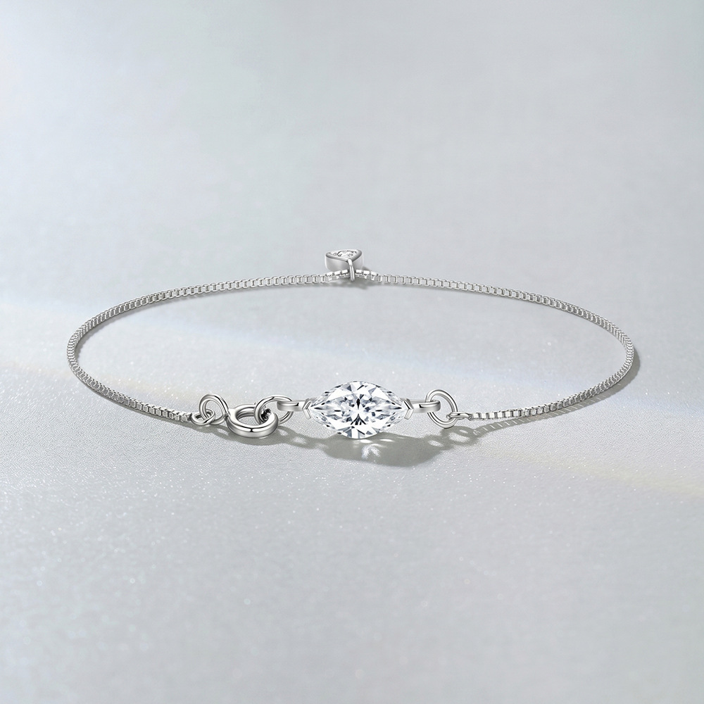 Bracelet En Argent Sterling 925 Plaqué Rhodium Couleur Moissanite, Collection Simple Et Élégante Image2