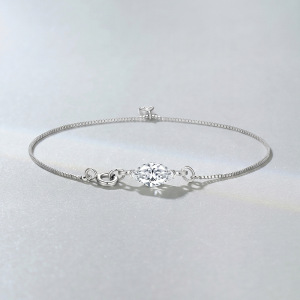 Bracelet En Argent Sterling 925 Plaqué Rhodium Couleur Moissanite, Collection Simple Et Élégante h5 Image2